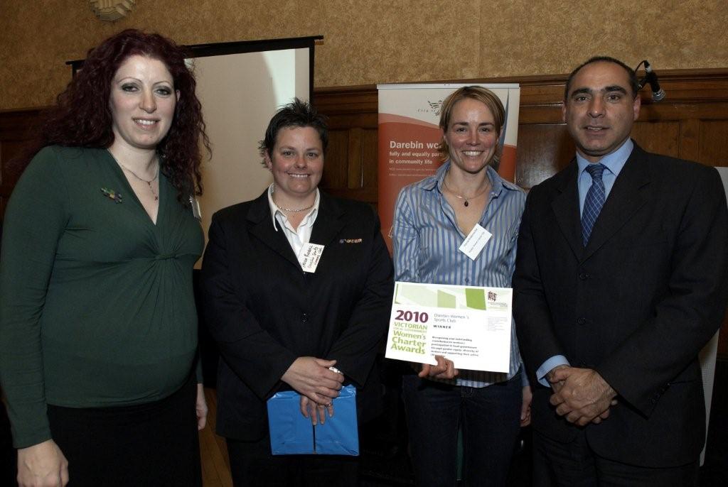 mayor asmar and members of darebin womens sports club trish riddel and harriet radermacher womens charter awards 2010