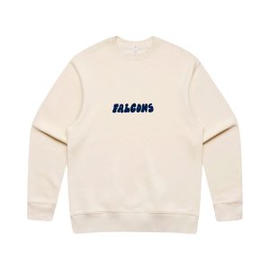 Darebin Falcons limited edition graphic crew neck in cream, designed by player Carina